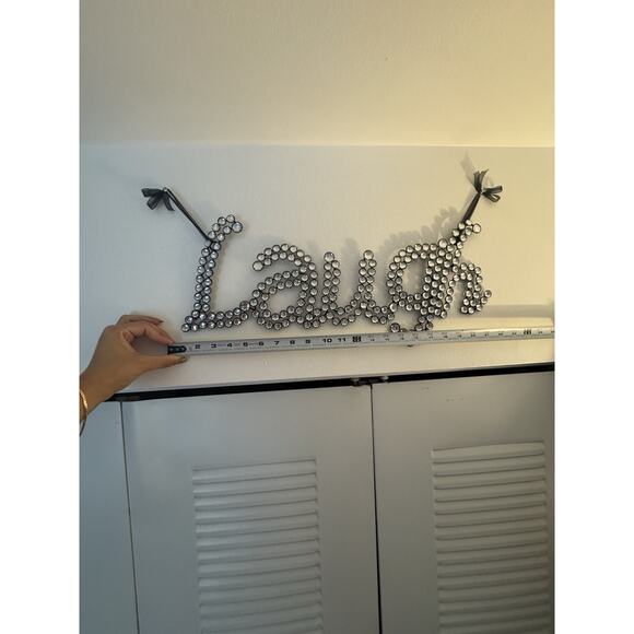 Laugh Script Word Wall Art Home Decor Sign Rhinestone Black Ribbon Glam - Picture 2 of 3